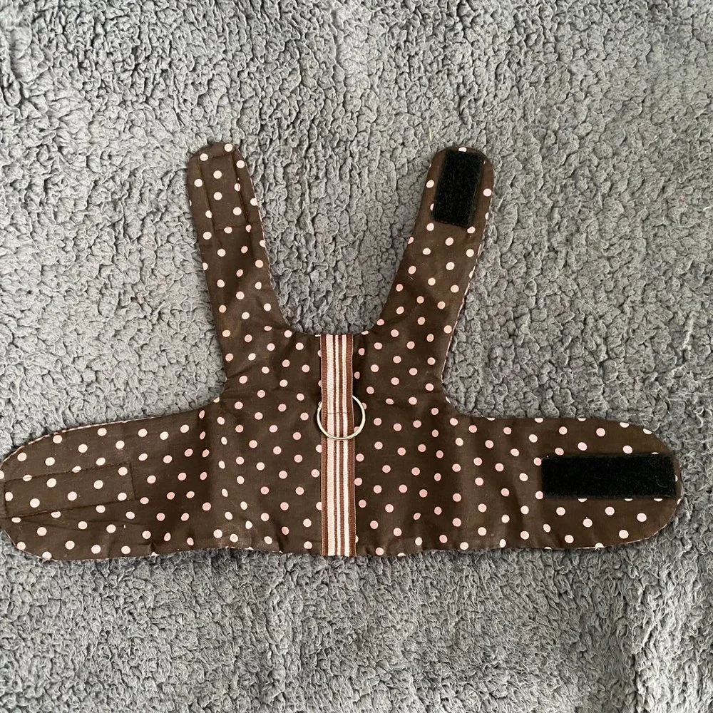 New- BROWN W-PINK or BLUE POK-A-DOTS small dog harness